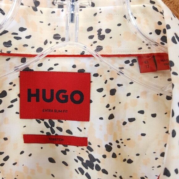 HUGO BOSS Shirt Mens 17 43 Tan Spotted Button Up Extra Slim Fit ELISHA $138 - Picture 3 of 8